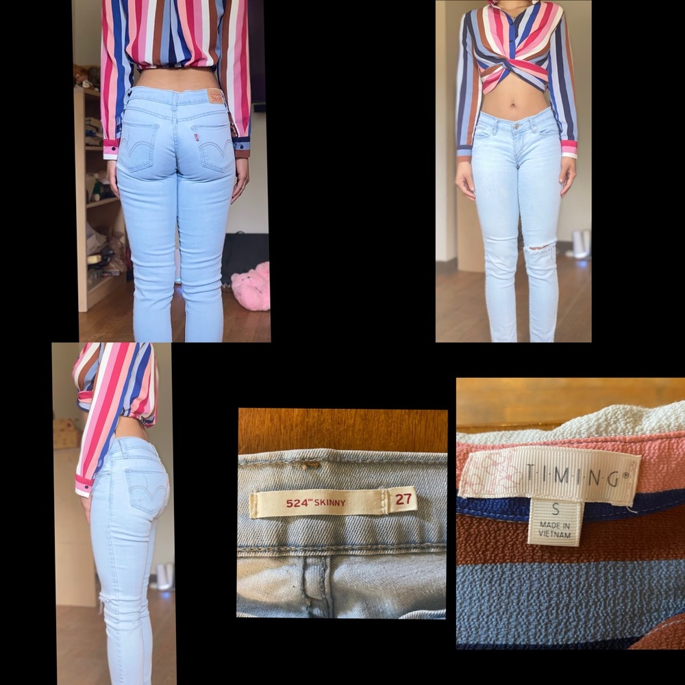 Light blue jeans stretchy but fits on just the waist.